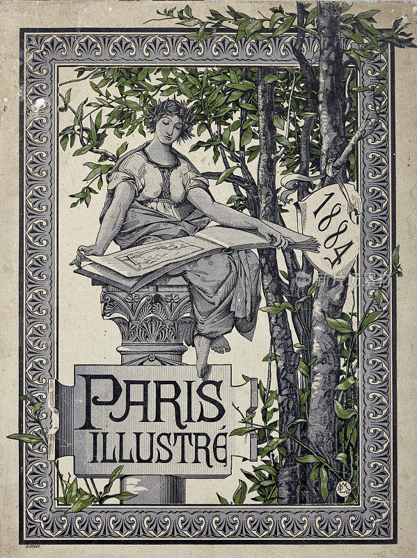 巴黎Illustré -杂志标题显示一个女人拿着一本打开的书,主题塞纳河à巴黎